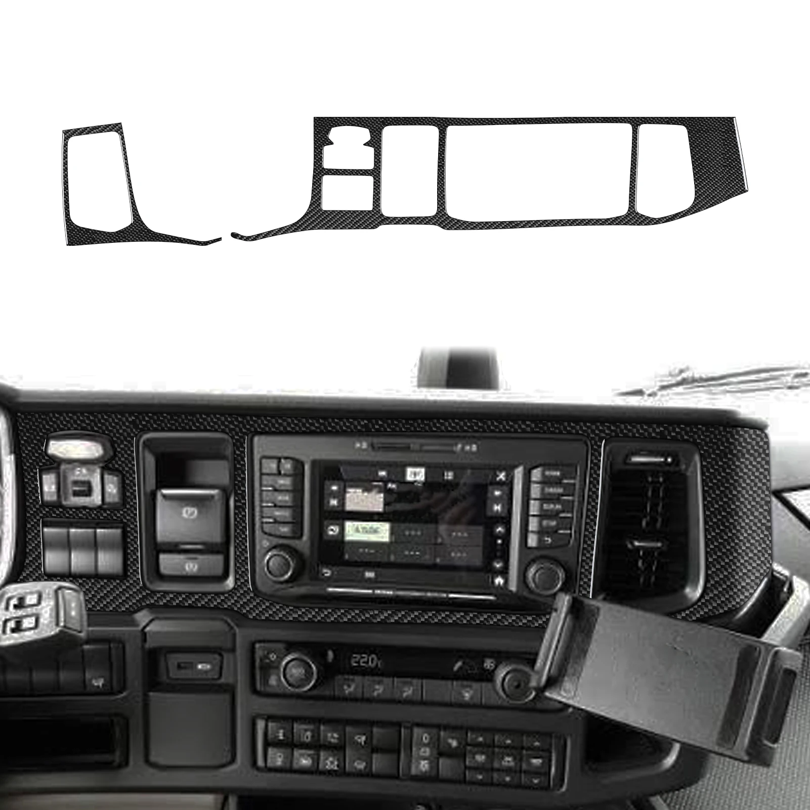 For Scania R Series 2019-2024 Black Carbon Fiber Center Console Navigation Full Panel Trim Set Car Interior Accessories Stickers