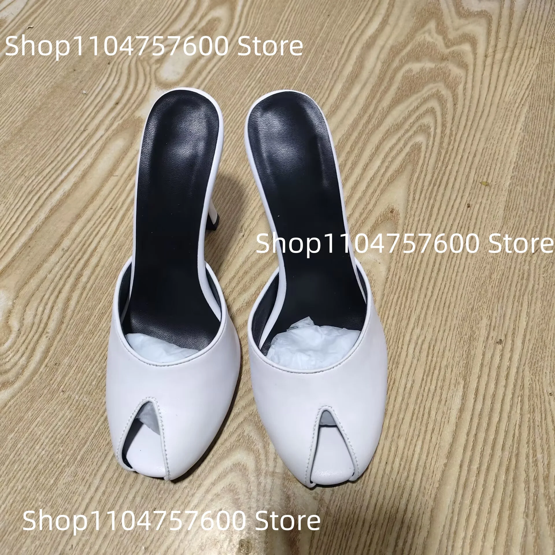 

Women's White Leather Peep-Toe Mules Stiletto Heel Slip-on Shoes New Design Dress Office-Casual Women Daily Elegant Slippers