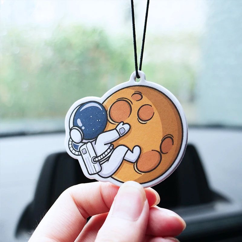 Cute Cartoon Astronaut Perfume Piece Car Rearview Mirror Hanging Car Fragrance Piece Auto Interior Decoration Accessories 2Pcs