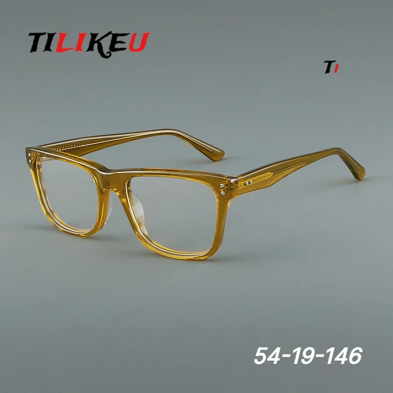 New Fashion Oversized Acetate Retro Square Glasses Frame Men Classic Handmade Acetate Large Face Eyewear Customizable Lenses