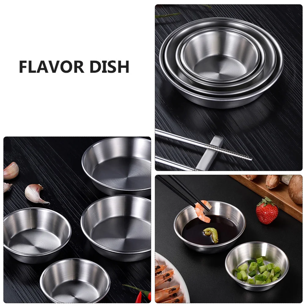 

4Pcs Stainless Steel Seasoning Sauce Dishes Household Food Dip Bowls Wide Deep Spice Plates Kitchen Tableware Seasoning Dish