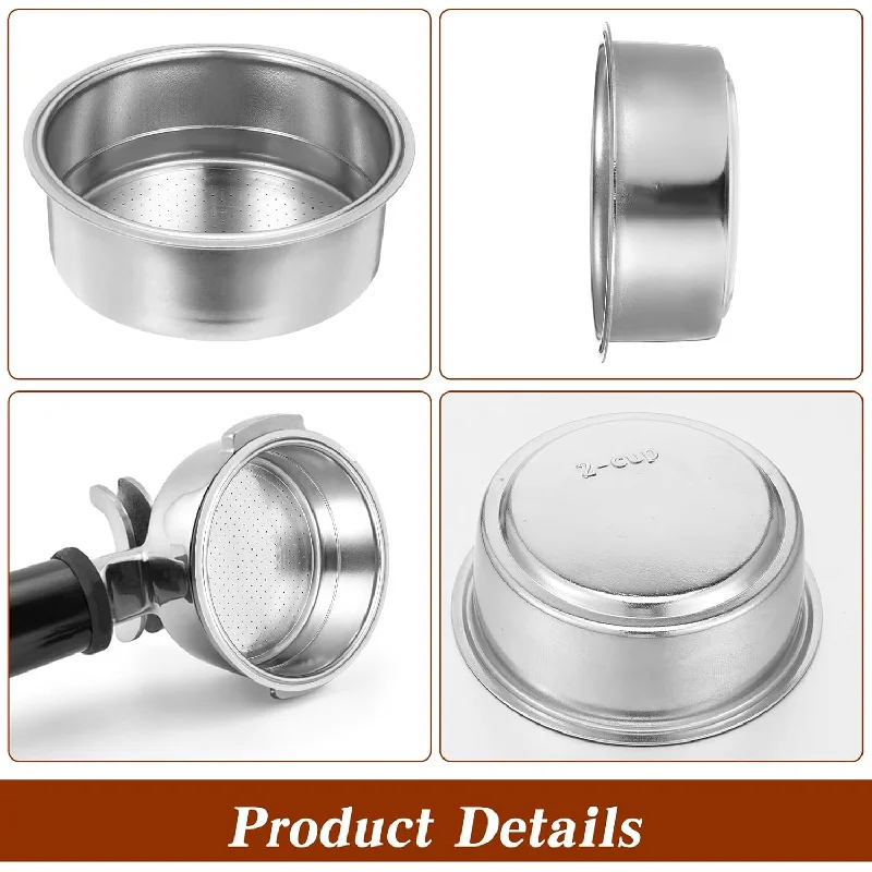 

(2 cups capacity) Stainless steel coffee filter, suitable for Portafilter, 51mm espresso filter basket, espresso filter mesh