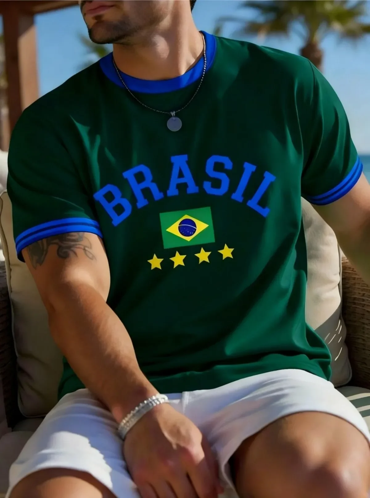 Summer T Shirt For Men 3D Brasil National Flag Printed Short Sleeve Top Casual Round Neck Fashion Men's Sports Pullover Clothing