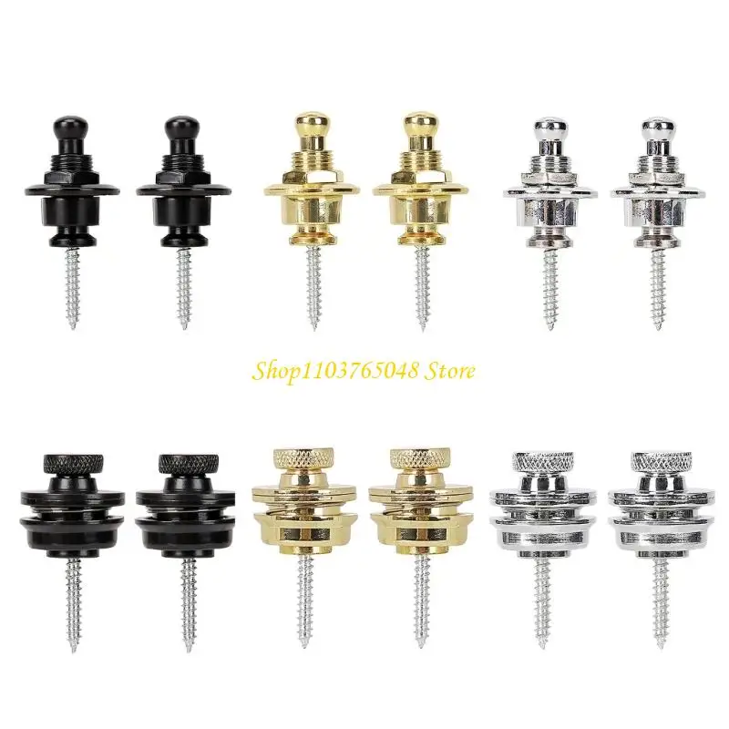 R53E 2Pieces Guitar Strap Locks Antislip Buttons Metal Strap Lock Buttons for Guitar