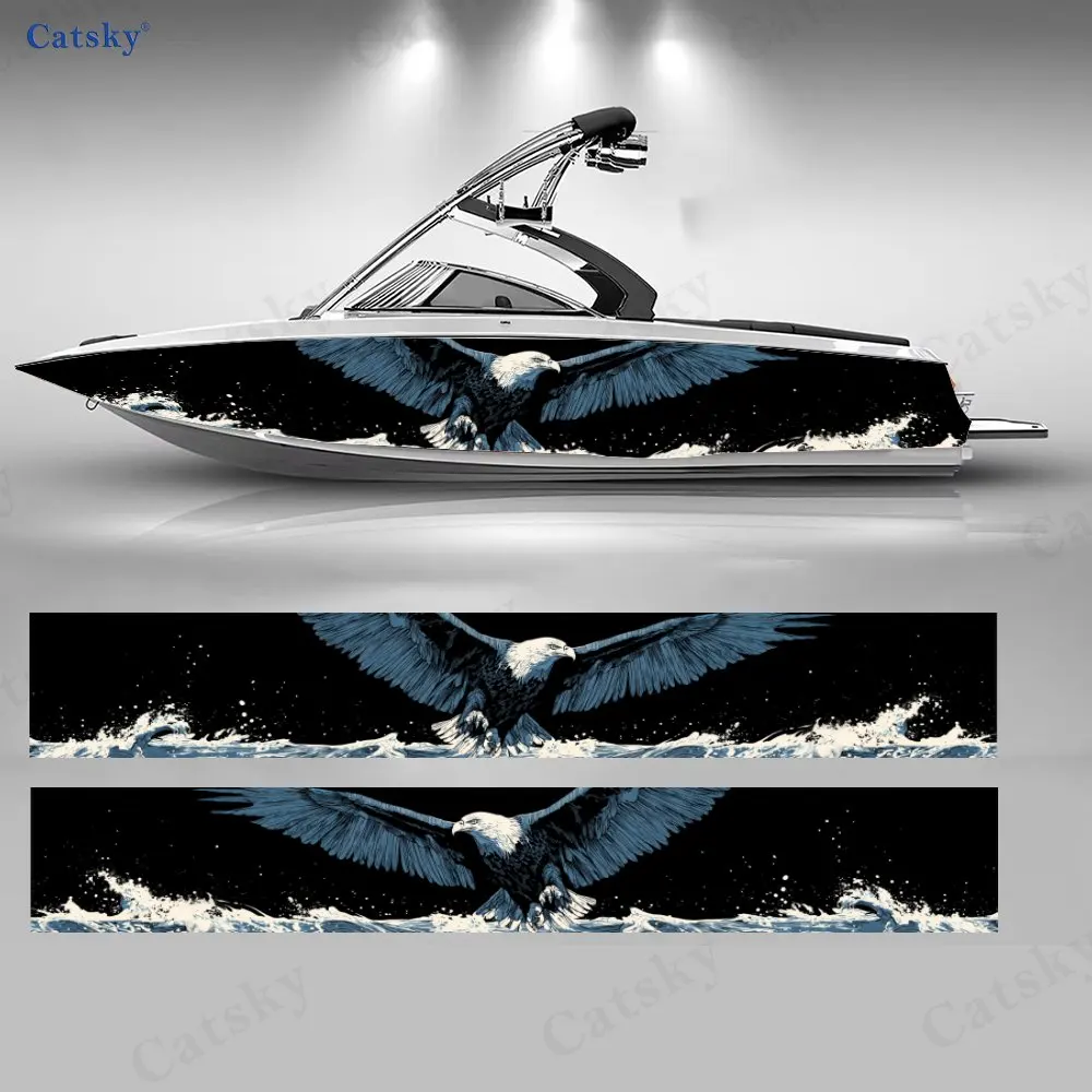 

Line Art Style Sea Eagle & Wave Boat Stickers, PVC Waterproof Vinyl Wrap Decals for Fishing Boats, Durable and Stylish Design