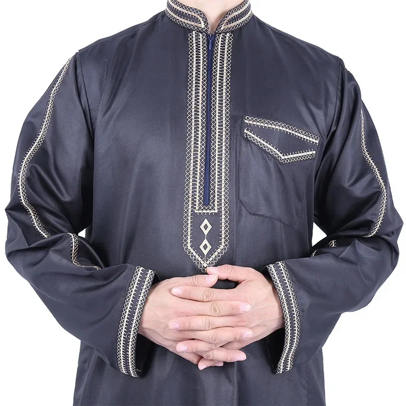 2023 Muslim Men\'s Robe Ethnic Loose Casual Stand Collar Long Sleeve Retro Muslim Men\'s Jumpsuit Summer M-4XL