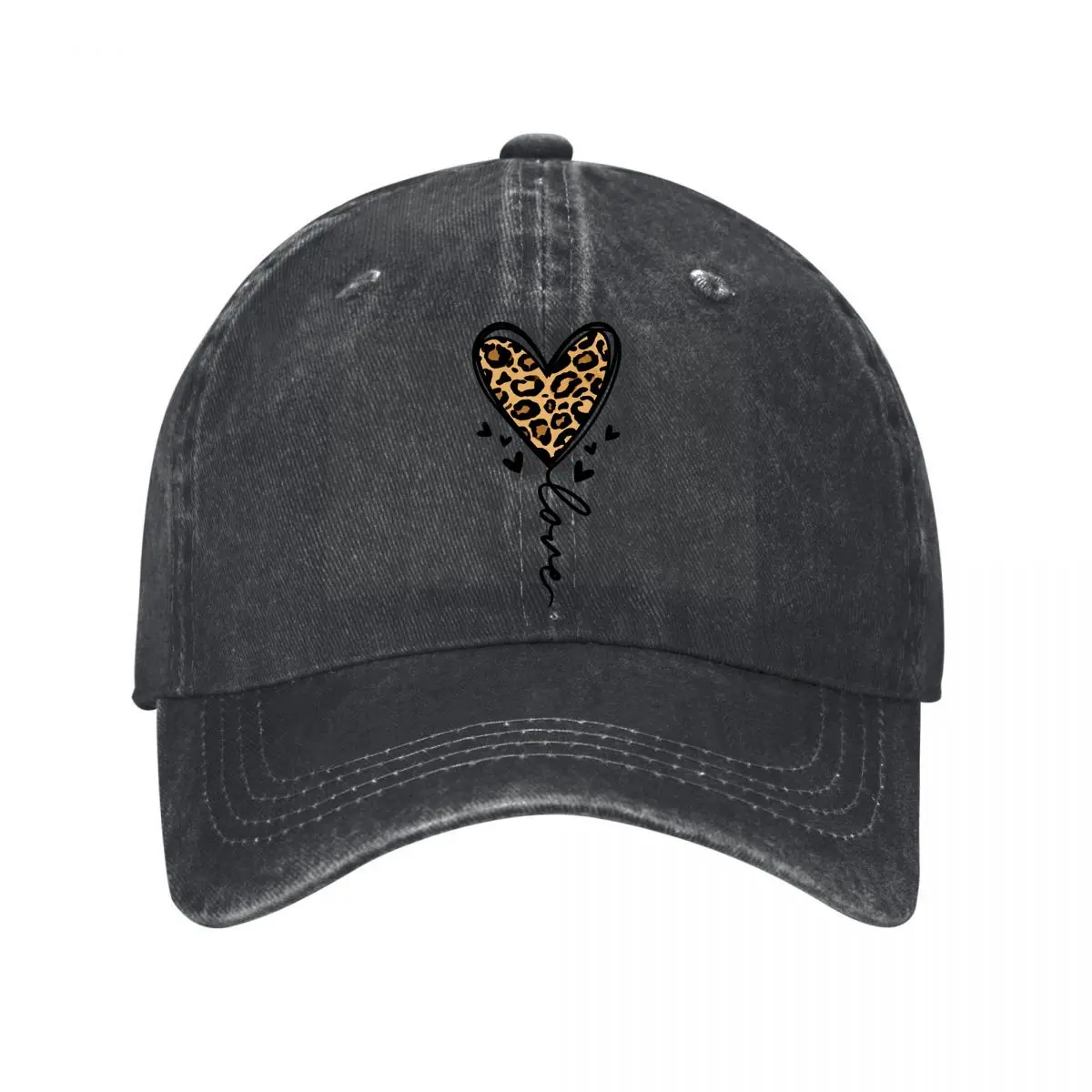 Leopard Print Heart Balloon With Small Hearts Washed Baseball Cap Outdoor Hat