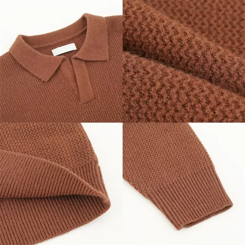 2025 New V-neck Long Sleeve Pullover Sweater For Men Korean Fashion Knitted Polo Shirts Y2K Vintage Lapel Knitwear jersey hombre