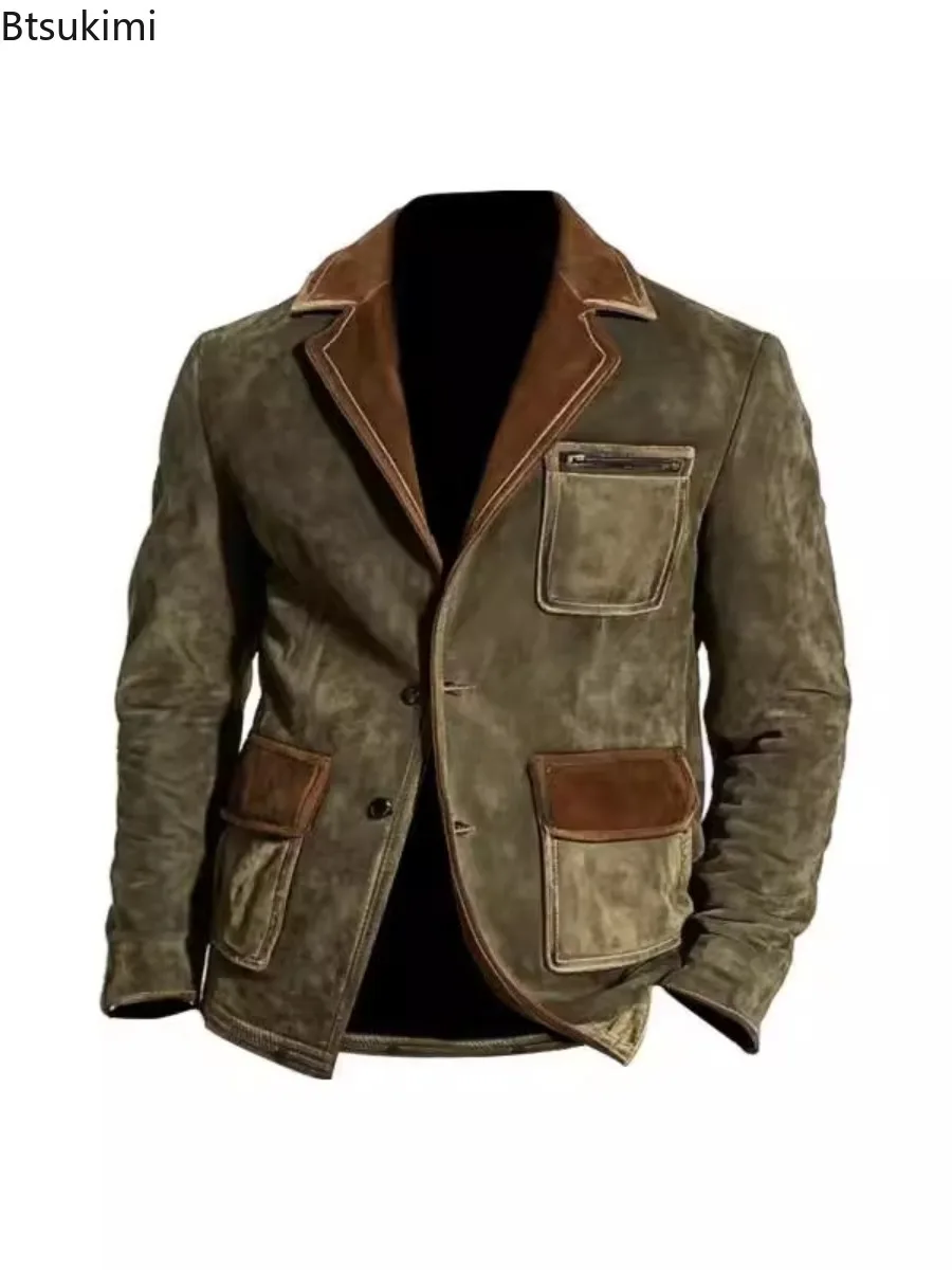 

Men's Vintage Patchwork Lapel Buttoned Jackets Fashion Pockets Velvet Jacket Coat Mens Autumn Winter Stylish Outdoor Coats Male