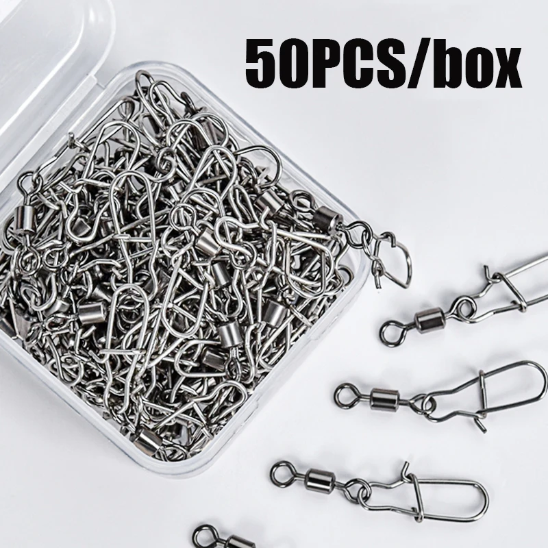 3/0# 2/0# 1/0# 1#-14# Stainless Steel Fishing Connector Pin Bearing Rolling Swivel Snap Pins Fishing Tackle Accessories with box