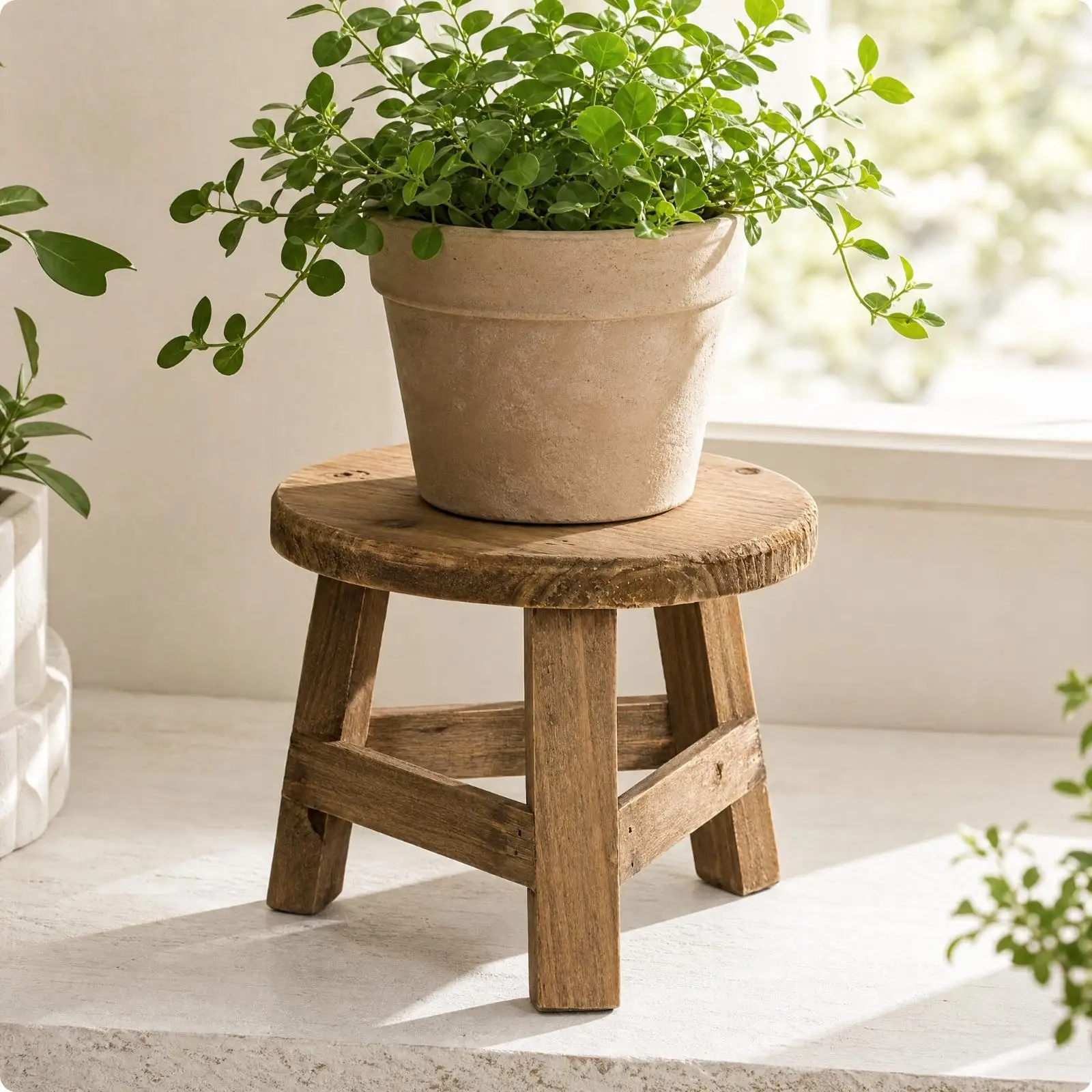 Wood Stool with Angled Legs Plant Holder for Entryway Patio Balcony Bedside Use