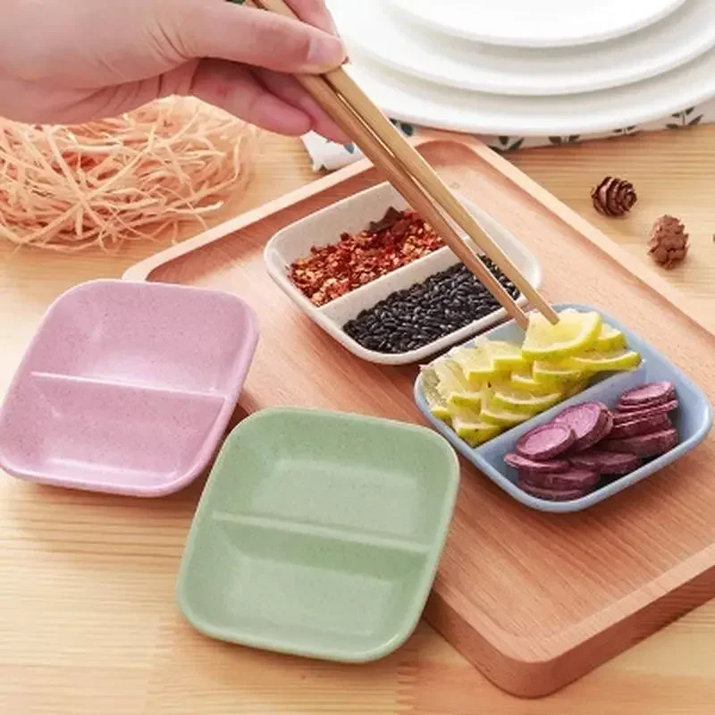 1PCs Wheat Straw Seasoning Dish Multi-purpose Drain Dish Calvings Sauce Vinegar Tableware Divider Convenience Products