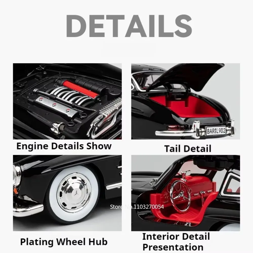 1:24 300SL W140 alliage modèle jouets moulé sous pression voiture avec son lumière retirer portes ouvertes modèles miniatures classique jouet cadeaux pour les garçons