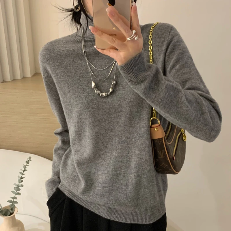 Long-sleeved Women's Autumn Winter Pullover New Fashion 100% Merino Sweater Turtleneck Basic Sweater Top Sweatshirt