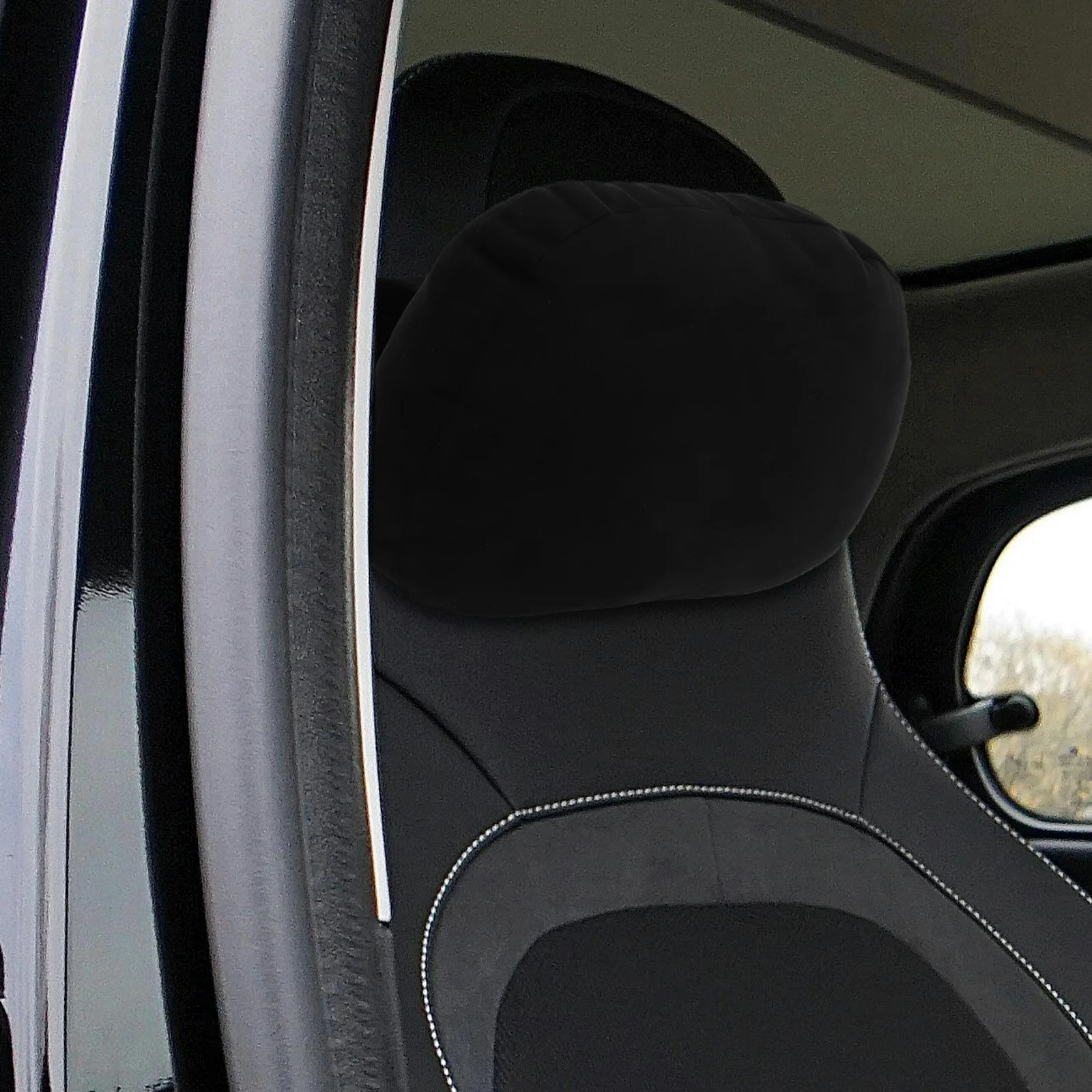 

Car Headrest Pillow Ergonomic Neck Support Travel Resting Black Artificial Velour Car Seat Accessory Washable Cover