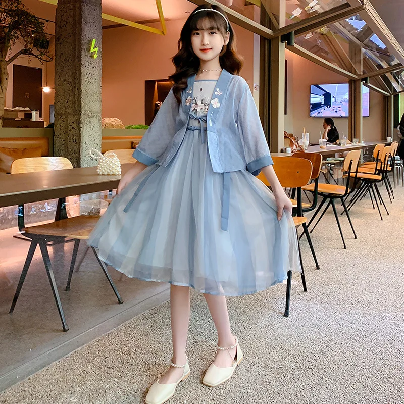 여아용 원피스 투피스 세트, 앤티크 스타일, 슈퍼 요정 공주 원피스, 심플한 옷, 2024 여름 신상