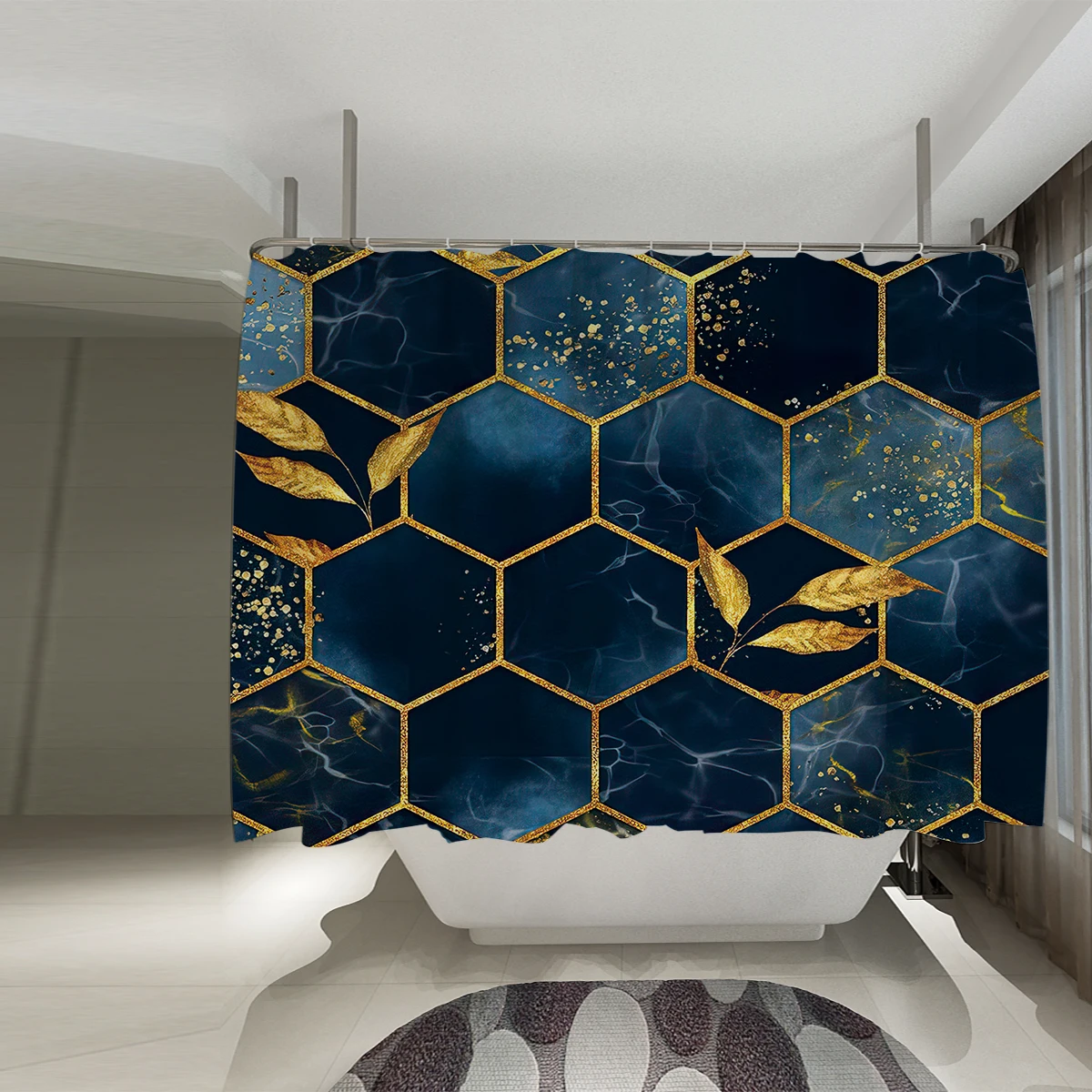 Современная Занавеска Для Душа С Мраморным Узором, Золотая Декоративная Ткань С 12 Крючками, 72x72 Дюйма
