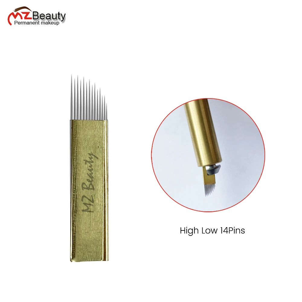 High-Low Microblading Needles 14Pins Hard Blades High And Low Arc Easy Colors For Eyebrow Tattoo Supply Shaded Agujas 0.3MM