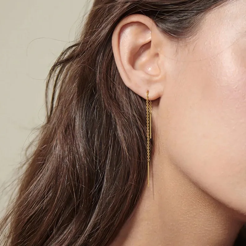 Stainless Steel Chain Tassel Threader Earrings for Women Girl