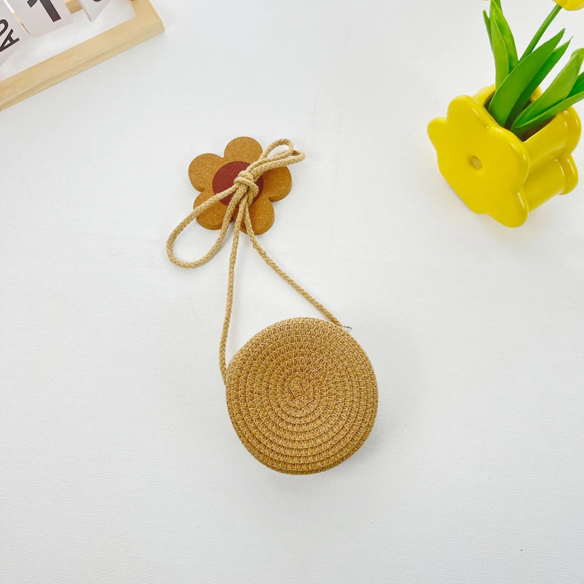 Fashion Woven Straw Shoulder Bags Cute Travel Crossbody Bag Creative Heart Shape Coin Purse Children Beach Bag