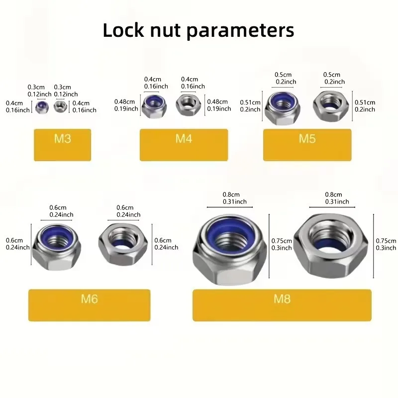 210/150 Pcs Fully Threaded Fasteners with Anti-Slip Hex Nuts (M3/M4/M5/M6/M8)