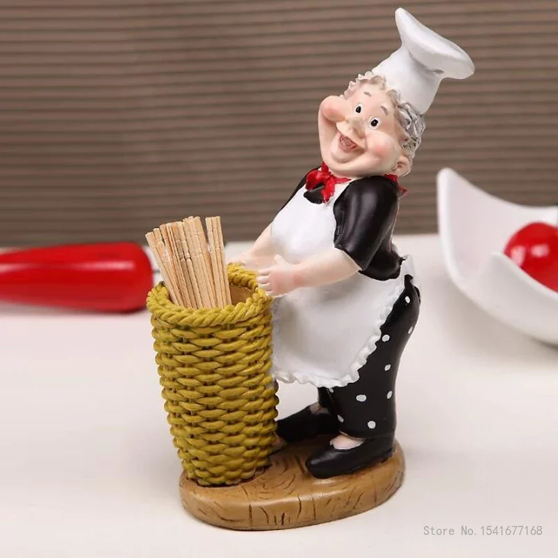 1pc European Creative Chef Sculpture Toothpick Bucket Home Living Room Dining Table Decoration Barrel Toothpick Box Holder