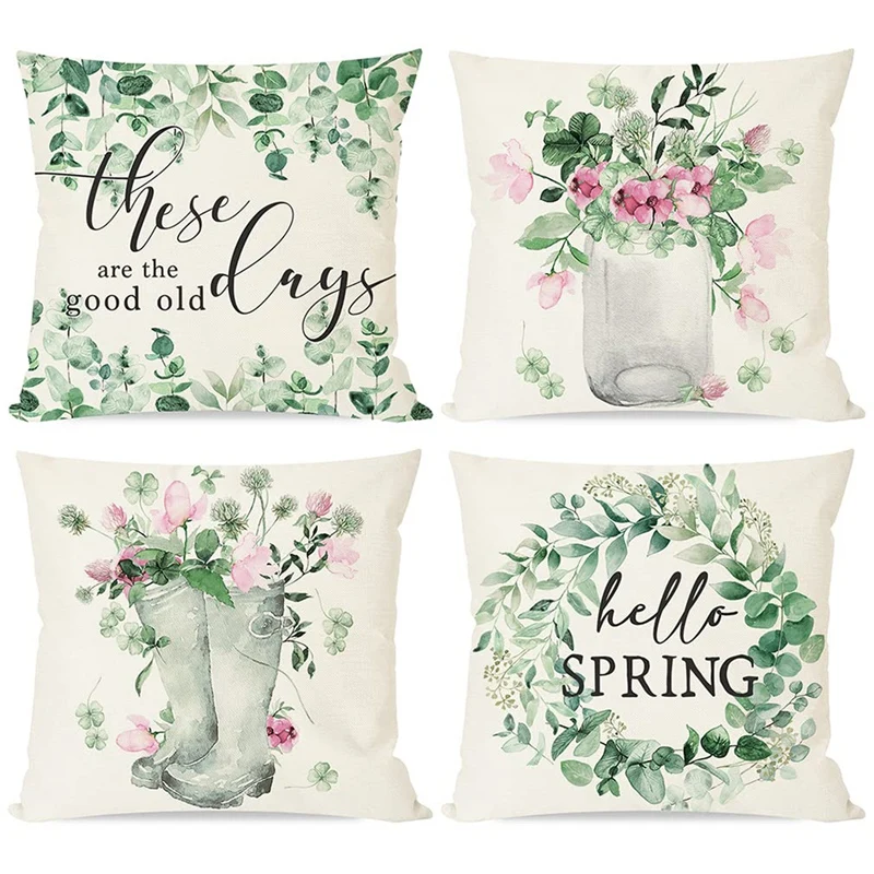 

Spring Pillow Covers 18X18 Set Of 4 Farmhouse Throw Pillows Cases Spring Decorations Cushion Covers For Home Couch