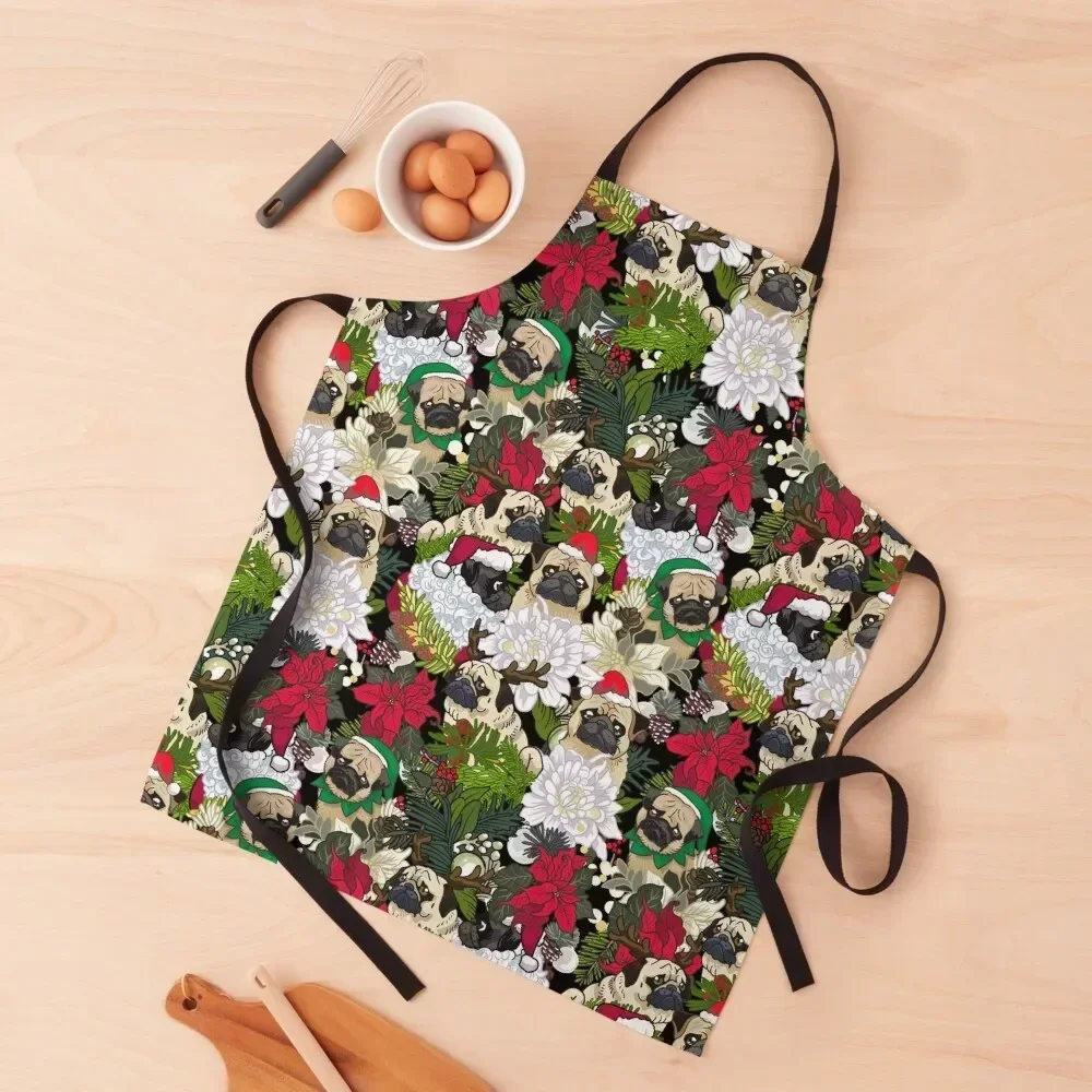 Because Christmas Pug Apron For Women waiter Cute Kitchen Apron