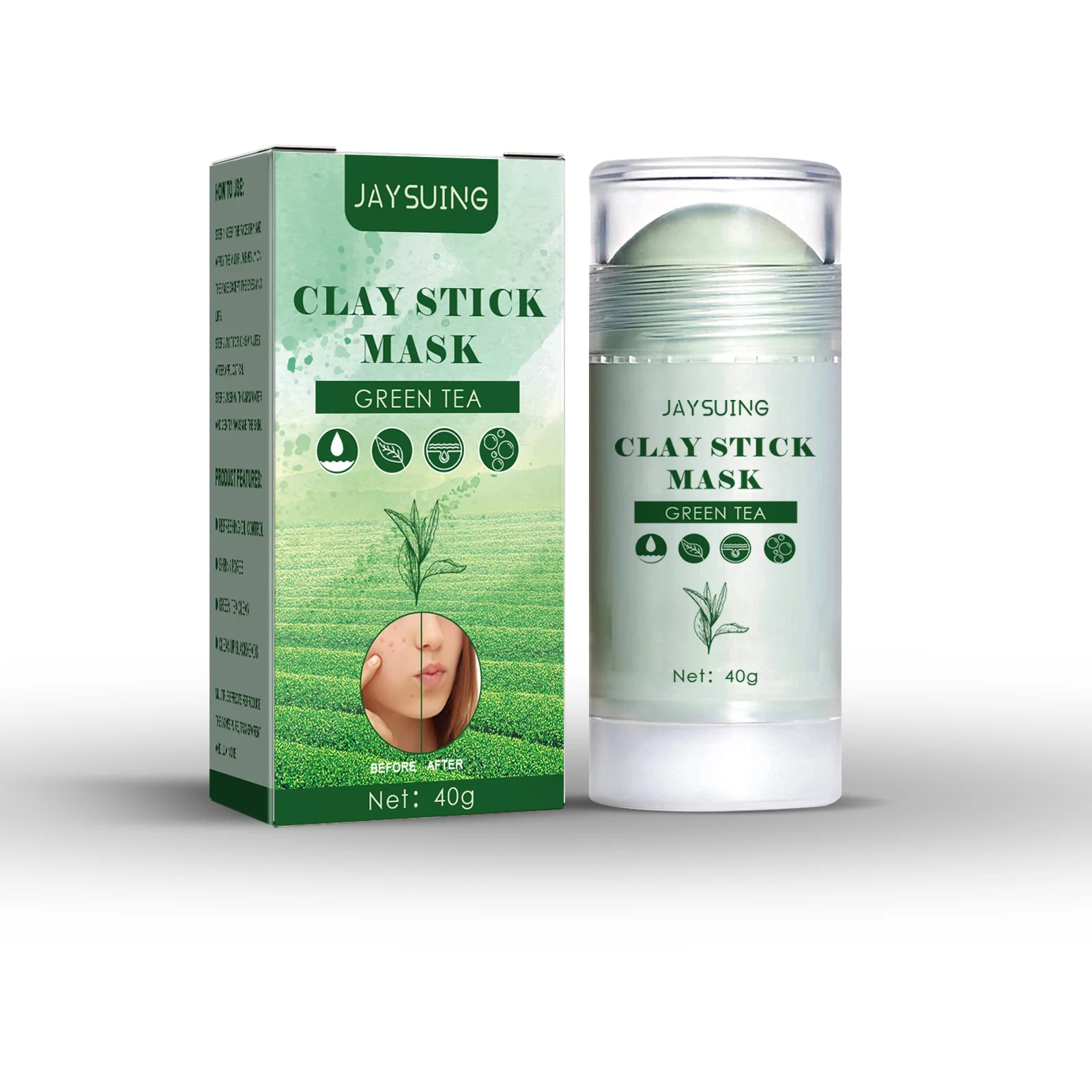 Green Tea Solid Mask Blackhead Removal Pore Shrinking Dispel Acne Cover Blemish Fade Melanin Anti Dark Spot Deep Cleansing Stick