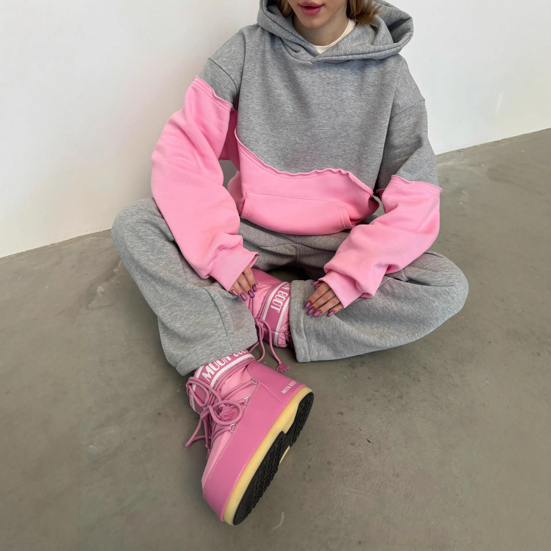 Casual Ladies' Matching Set Long Sleeve Hoodie Elastic Sports Pants Two-Piece Suit For Women Color Block Outfit Fasion