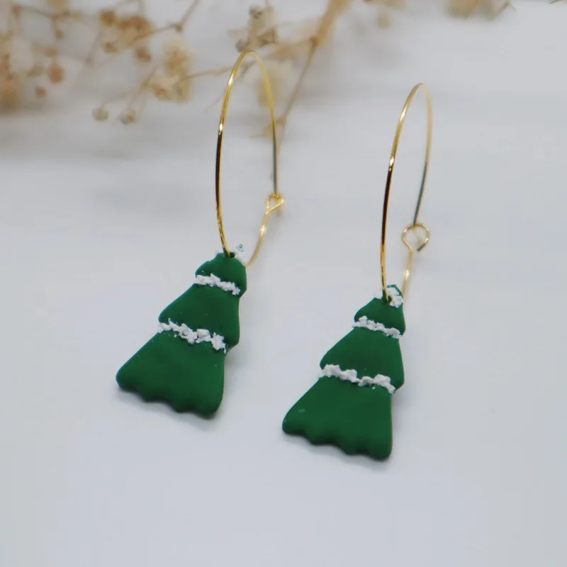 2023 New Christmas Snow Tress Hoop Earrings for Women Girls Thanksgiving Clay Pendant Dangle Earrings Holiday Jewelry Whoelsale