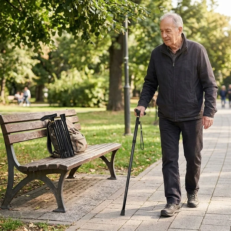 Folding Walking Cane 5-Level Adjustable Height Portable Walking Stick Lightweight Aluminum Cane with Wrist Strap for Travel
