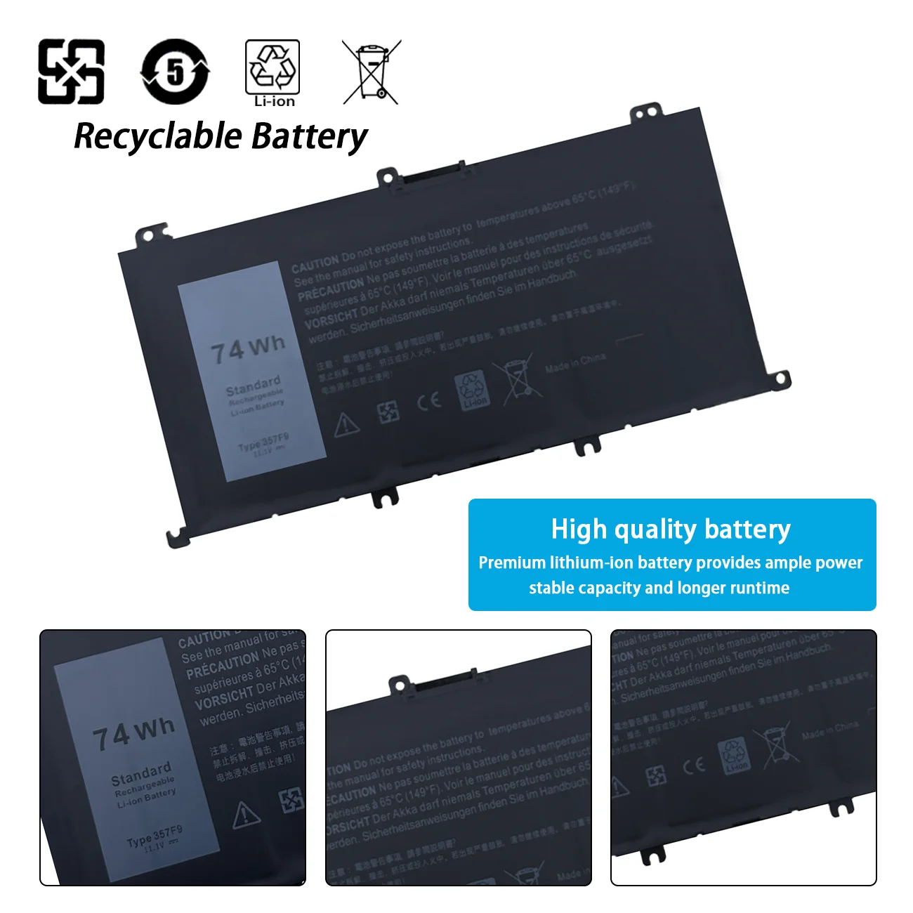 357F9 11.4V 74Wh Battery For DELL Inspiron 15 Gaming 5576 5577 7566 7567 7000 7557 7559 P65F P57F P65F001 P57F001 Laptop Battery