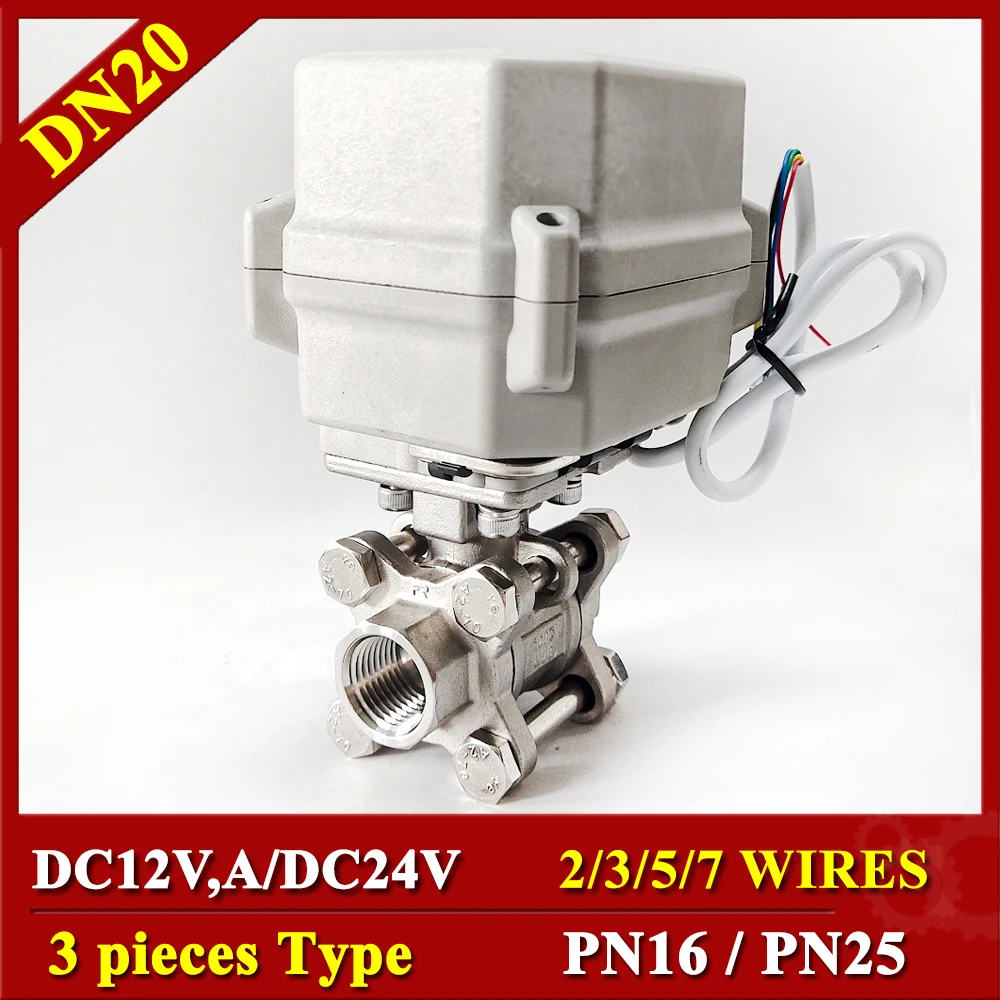 DN20 3 Pcs type SS304 High Pressure Motorized valve PN16 with Power Off Return Actuator DC12V/DC24V/AC24V Spring Return