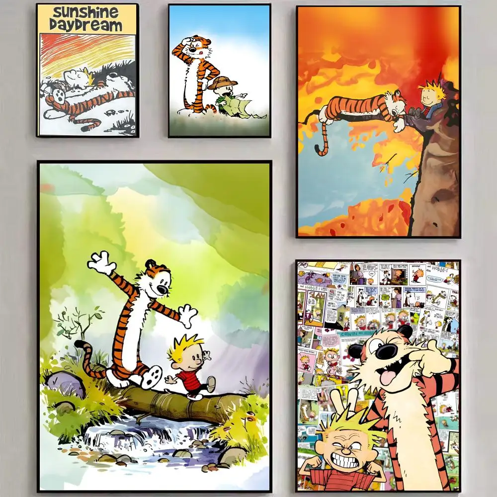 Calvin And Hobbes Self-adhesive Art Painting Calligraphy Canvas Poster Wall Art Aesthetic Home Decoration for Living Room