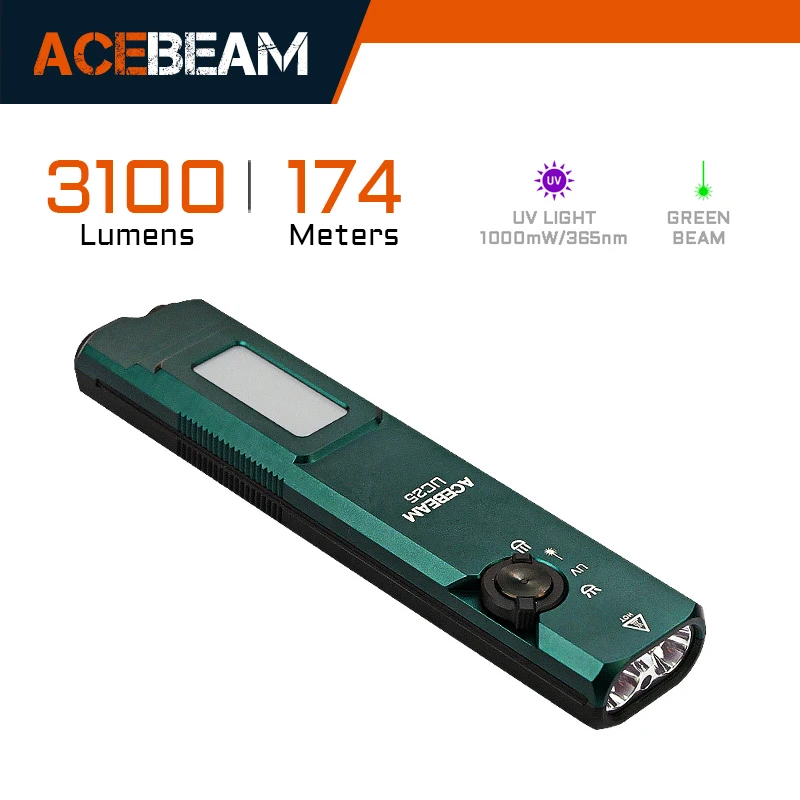 Многофункциональный тактический фонарик ACEBEAM UC25 с УФ-магнитной адсорбцией, зеленым лазером и прожектором High CRI, фонарик EDC