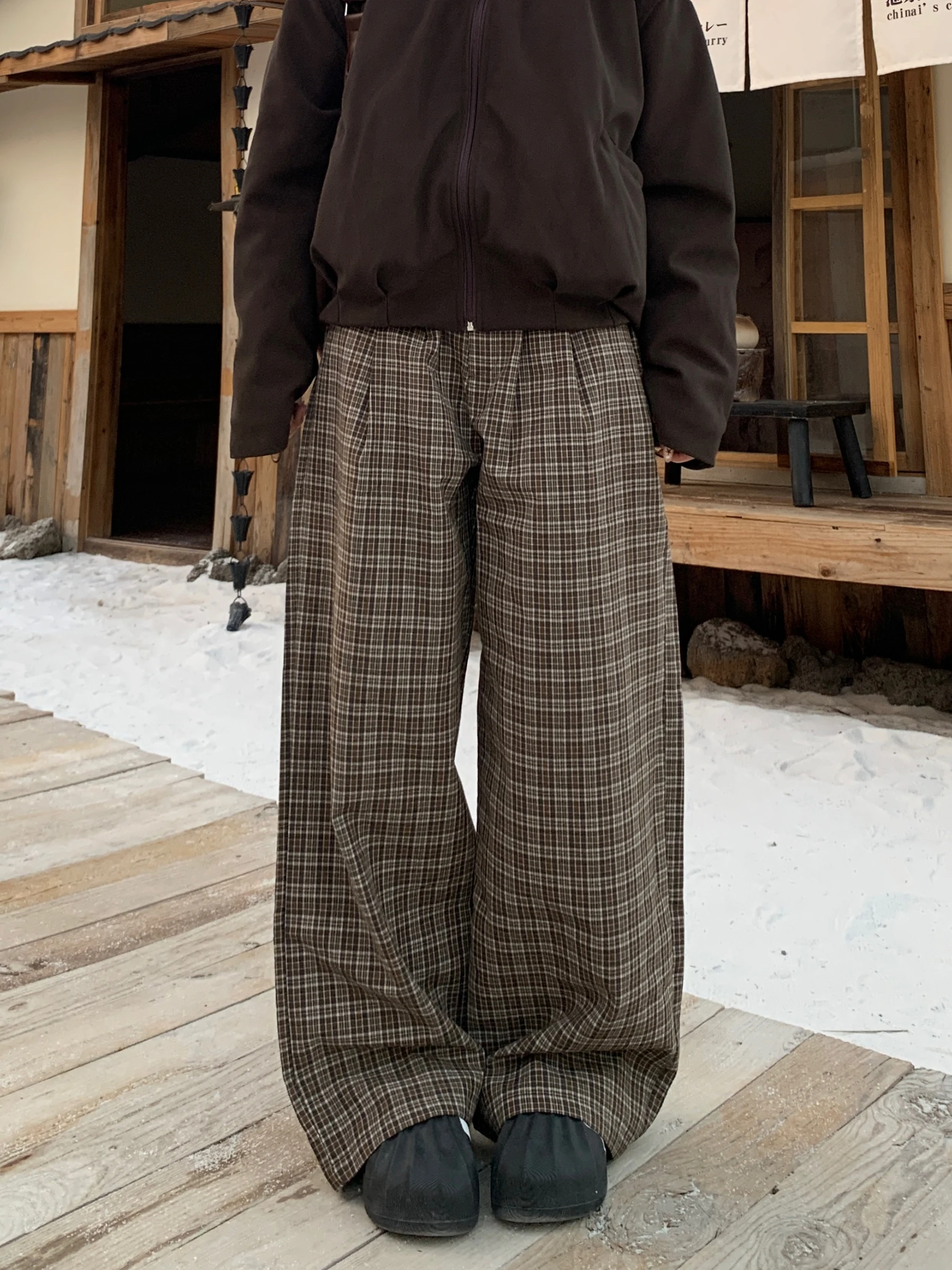 

Ретро-брюки Muziyang в клетку, свободные, немнущиеся, унисекс, удобные, повседневные, модные, широкие, из хлопка