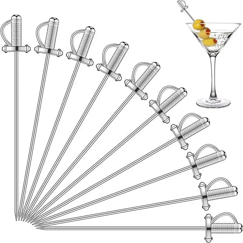 Stainless Steel Cocktail Pick Shape Fruit Sticks, Bar Tools, Drink Stirring Sticks, Martini Picks, Party Wedding Accessory