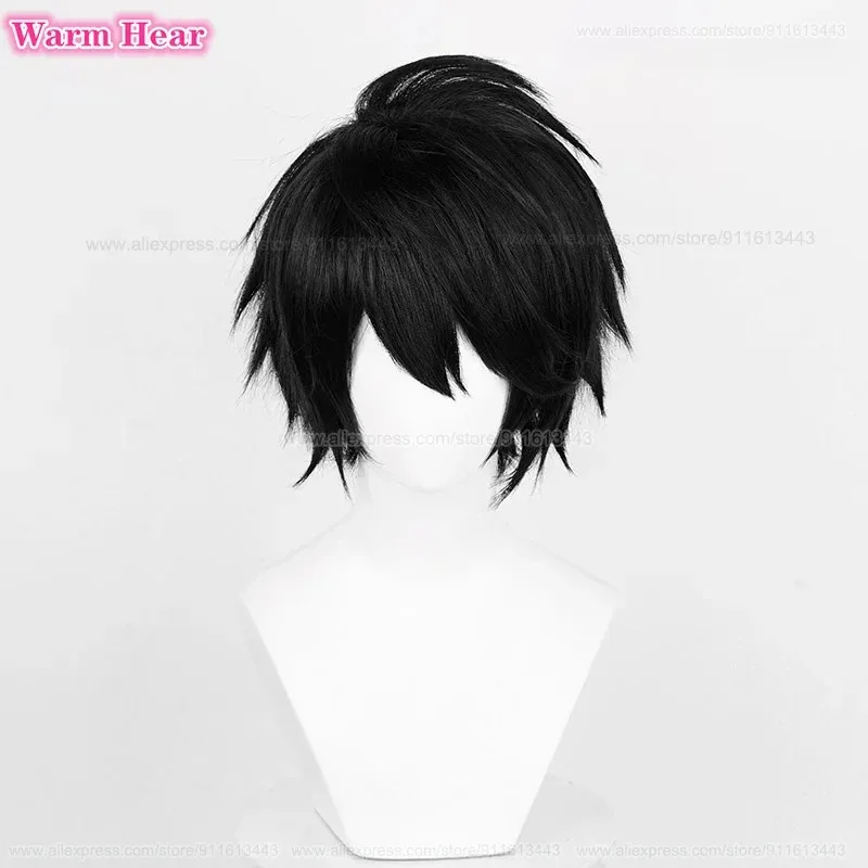 شعر مستعار L.Lawliet محايد للجنسين مقاس 35 سم أسود مقاوم للحرارة، مناسب لحفلات الهالوين وعيد الميلاد