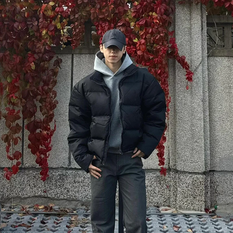 

Bla Jiujiang down Cotton Jaet Men's Winter Thiened Warm Stand Collar Bread Sle High End Feeling Youth Casual Coat