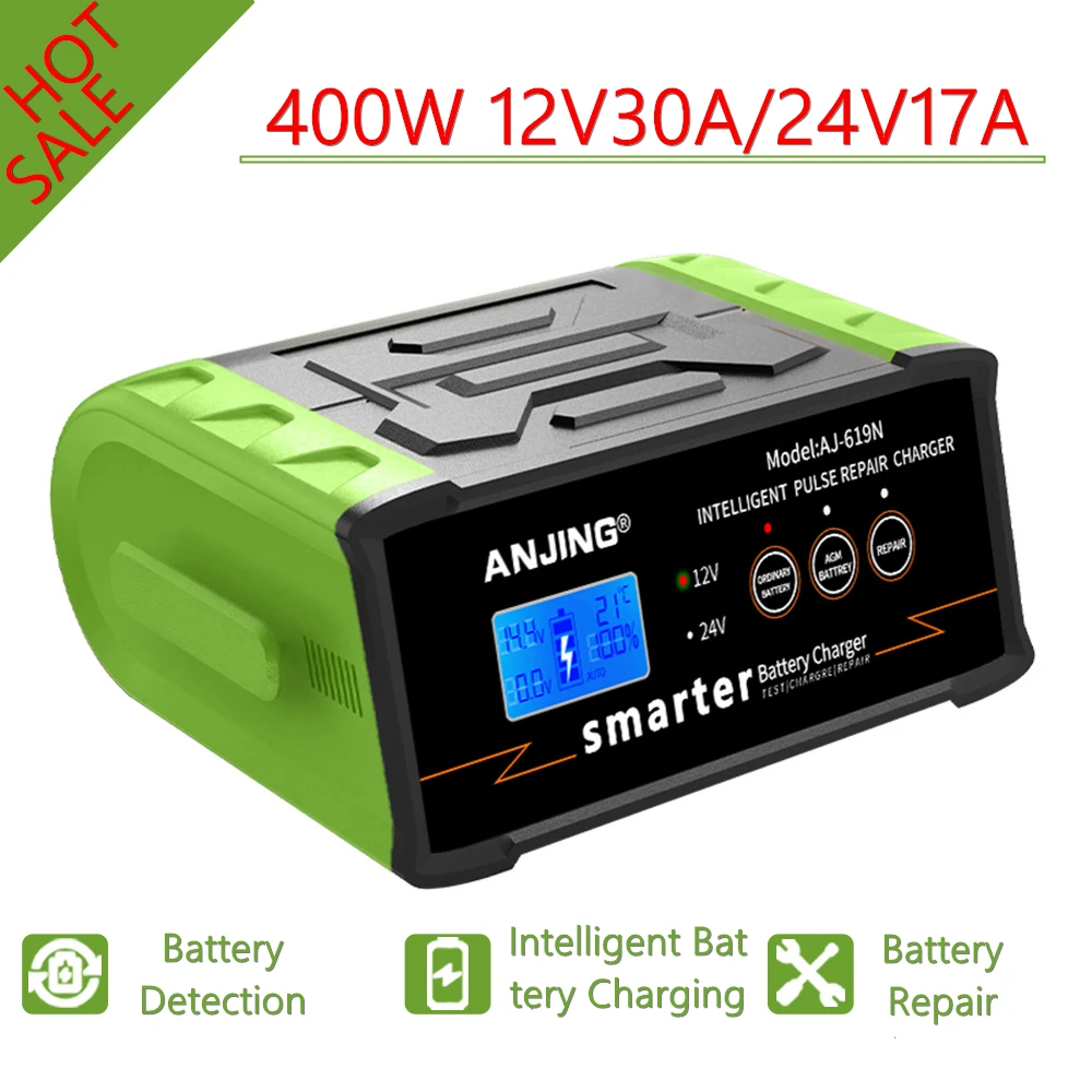 30A 12V 24V 15A Fully Automatic Car Battery Charger Smart Motorcycle Fast Charge for AGM GEL WET Lead Acid Battery Charger parts