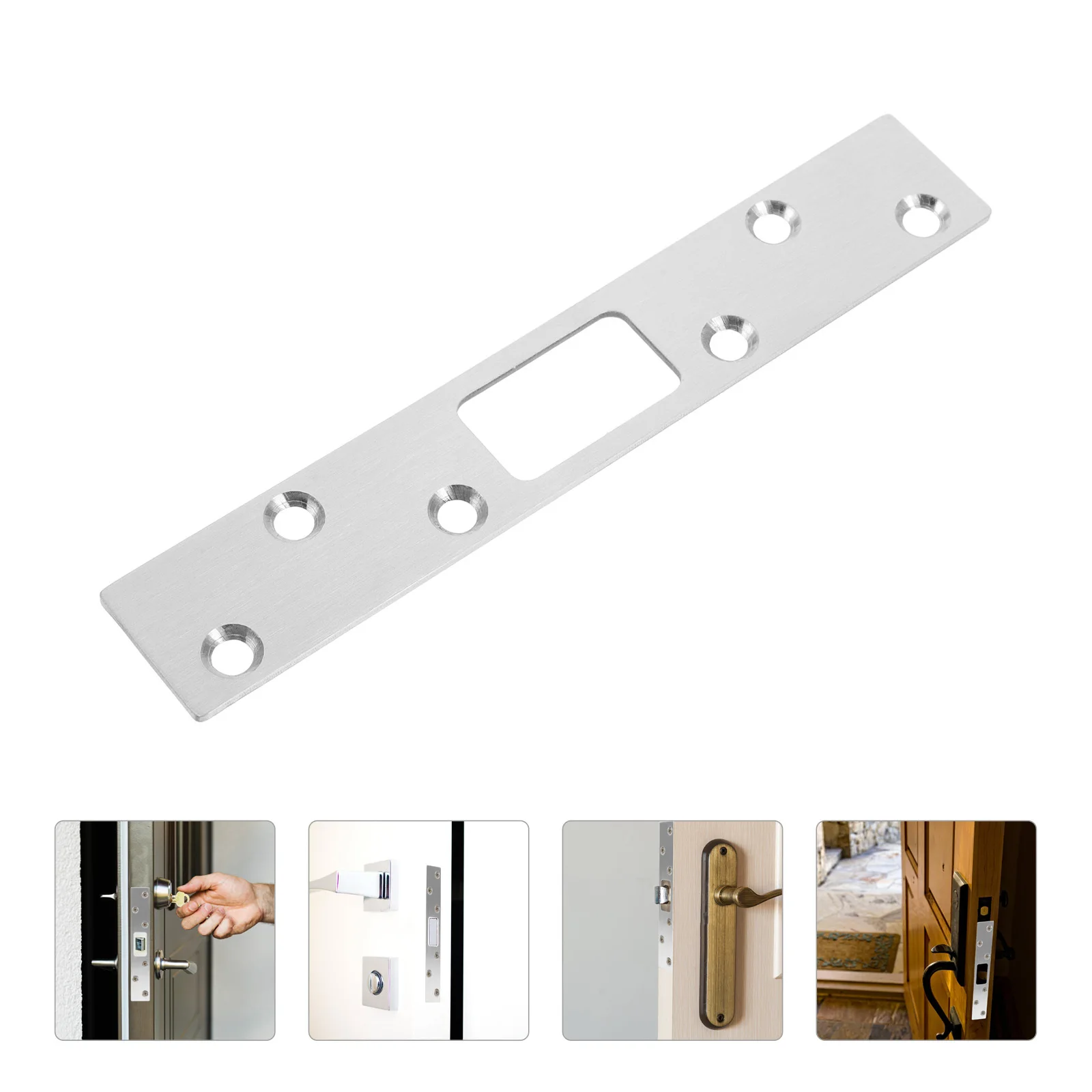 

Door Strike Plate Stainless Steel Security Latch Reinforcement Plate Exterior Door Deadbolt Heavy Duty Silver 6 Screws