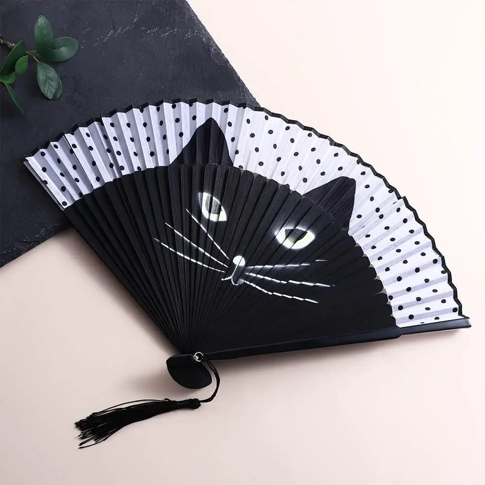 Chinese Style 1 pcs Cat Patterns Handmade Summer Gift Bamboo Wooden Home Decoration Silk Fan Fan Crafts Folding Fan