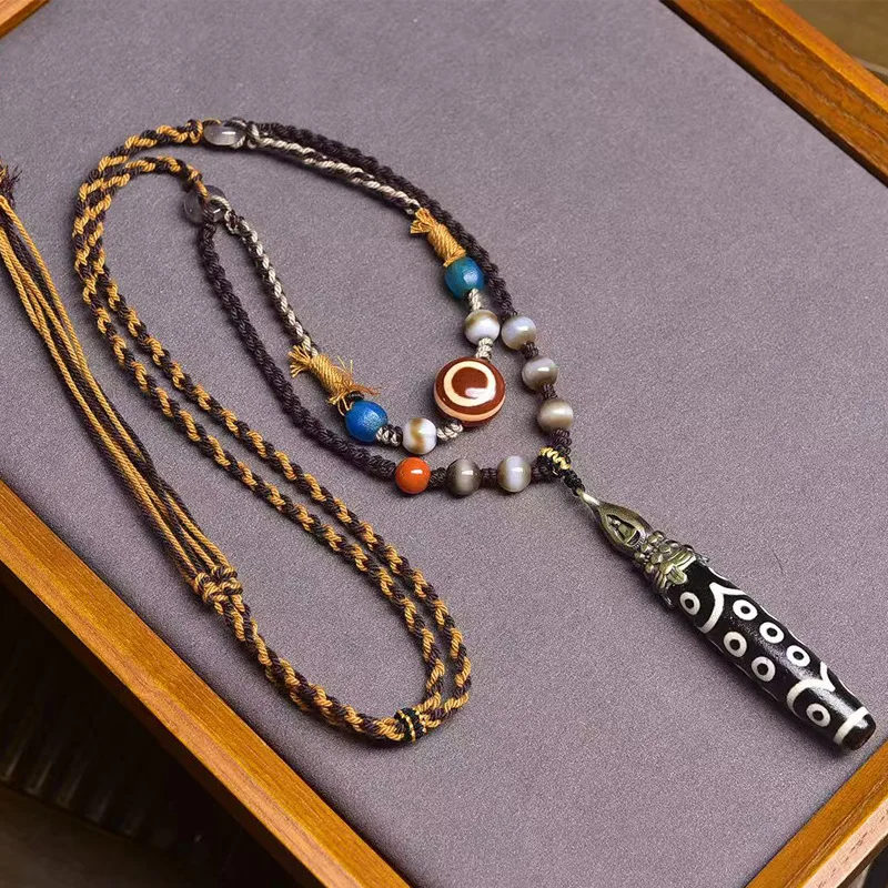 عشرين عيون Dzi قلادة سترة سلسلة قابل للتعديل عين الأغنام الطب خط حبة العقيق التبعي