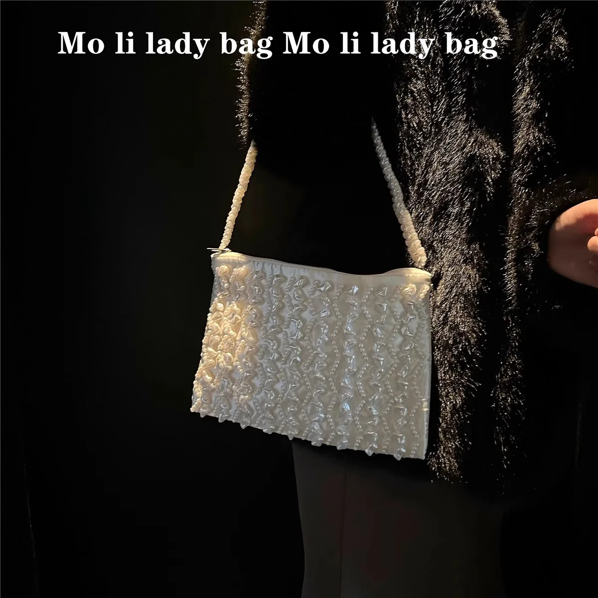 Beads Beaded Handmade Square Bag Luxury Satin Women Handbag Beads Beading Clutch Purse Wedding Party Banquet Bag Shoulder Bag