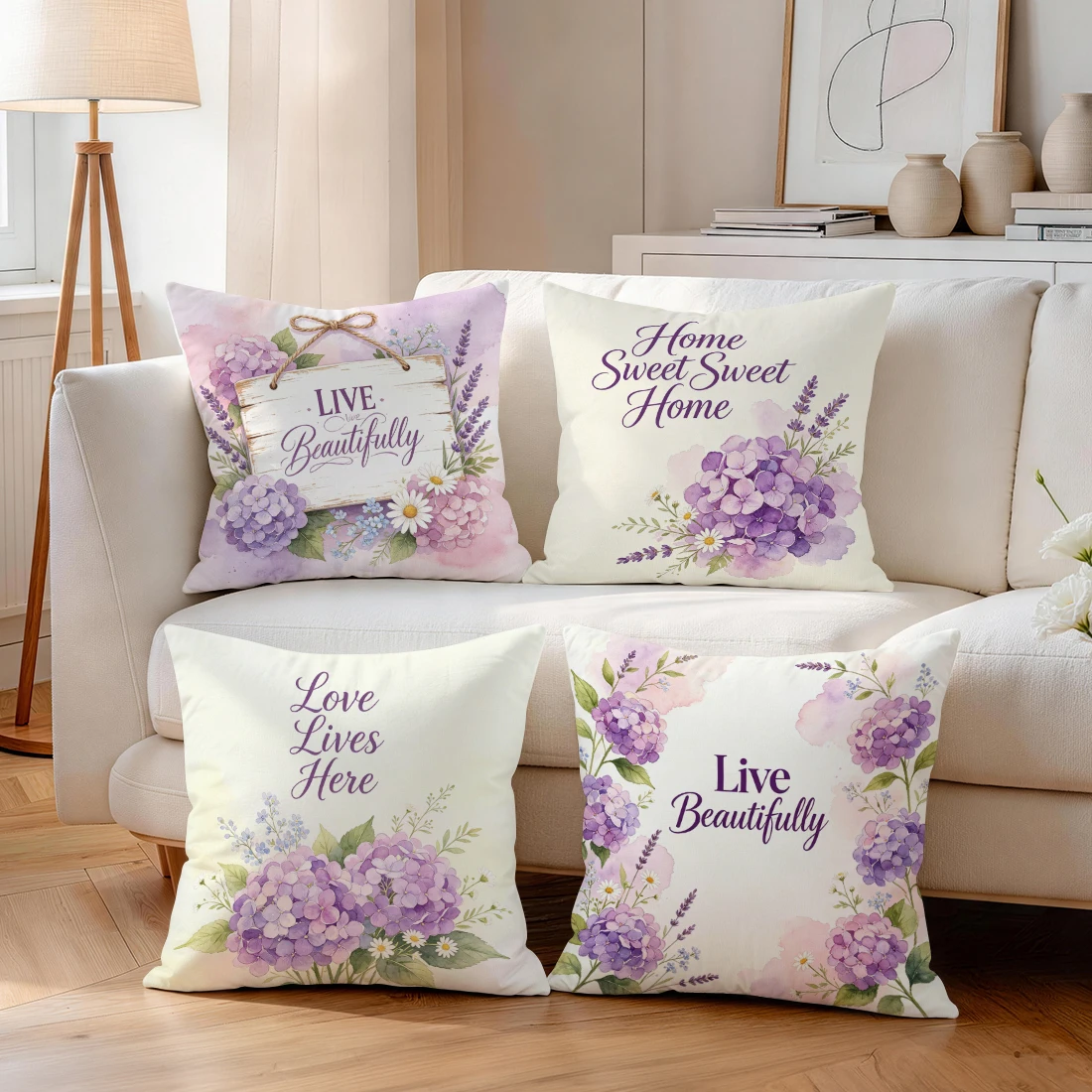 Purple Hydrangea Flower Pillowcase Printed Polyester 40/45/50cm Throw Pillowcover Decorative Sofa Cushion Pillowslip Home Decor