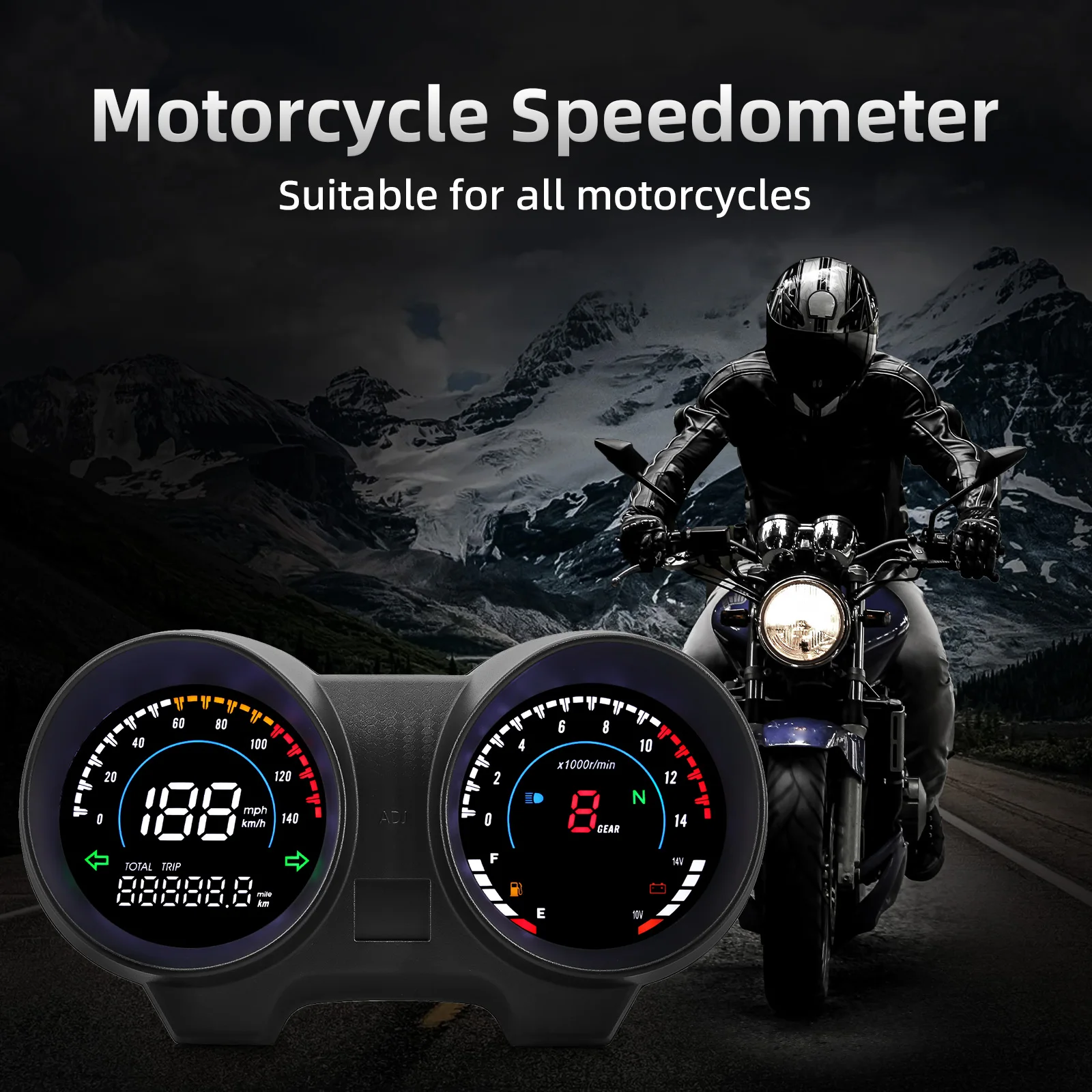 LCD Digital Motorcycle Speedometer Universal 14000RPM Meter Tachometer 6 Gears Display Voltage Fuel Gauge for 2/4/8 Cylinder ﻿