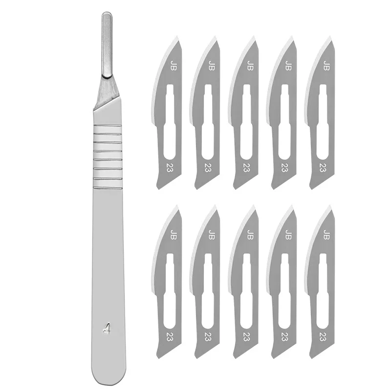 Cuchillas quirúrgicas de acero de carbono, kit de cuchillas para bisturí de acero de carbono n° 11 n° 23 10 con mango DIY PCB para repuesto de