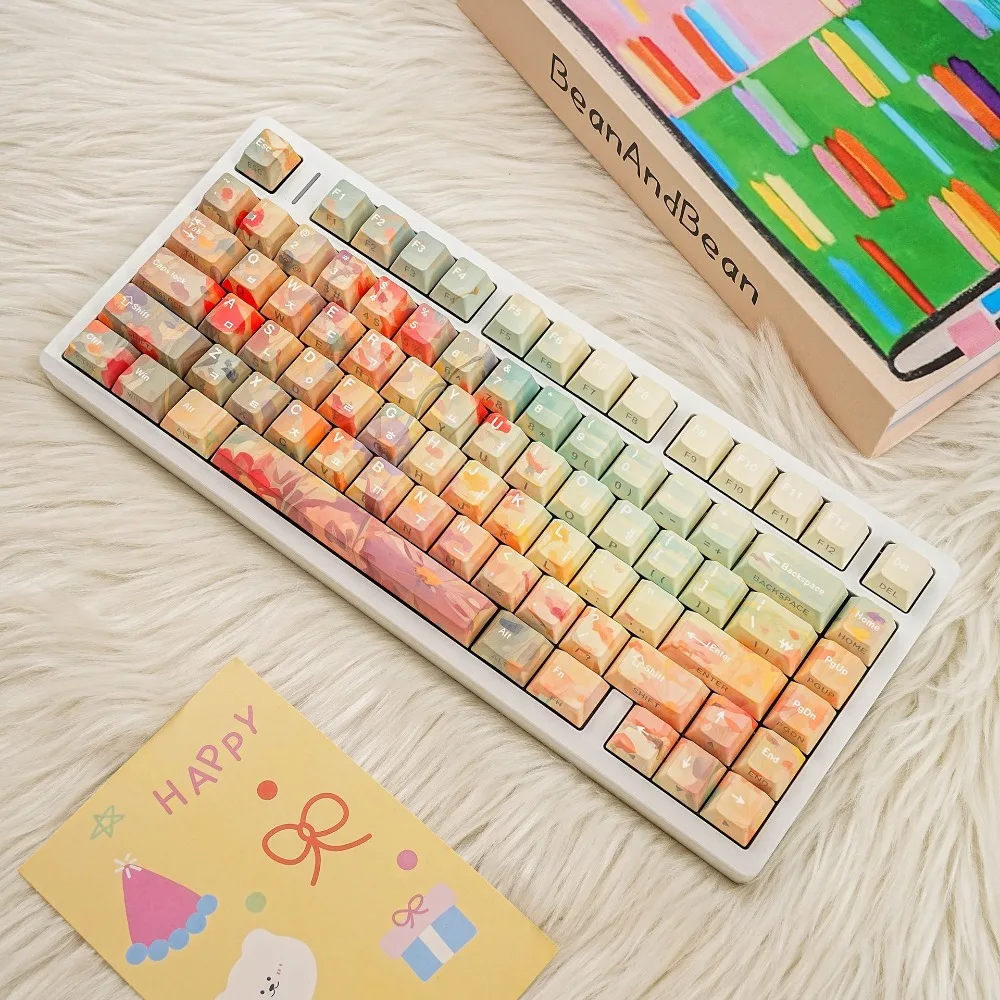 131 KeysGarden Double Engraved Transparent Pbt Cherry Height Full Set Keycaps Korean Russian German Spanish French