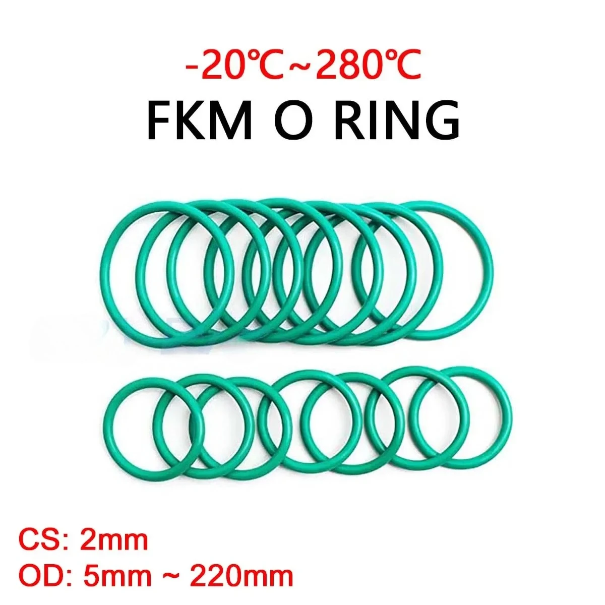 

FKM Green Fluorine Rubber O Ring CS 2mm OD 5mm ~ 220mm O-Rings Sealing Gasket Washer Oil Resistant Acid & Alkali Resistant